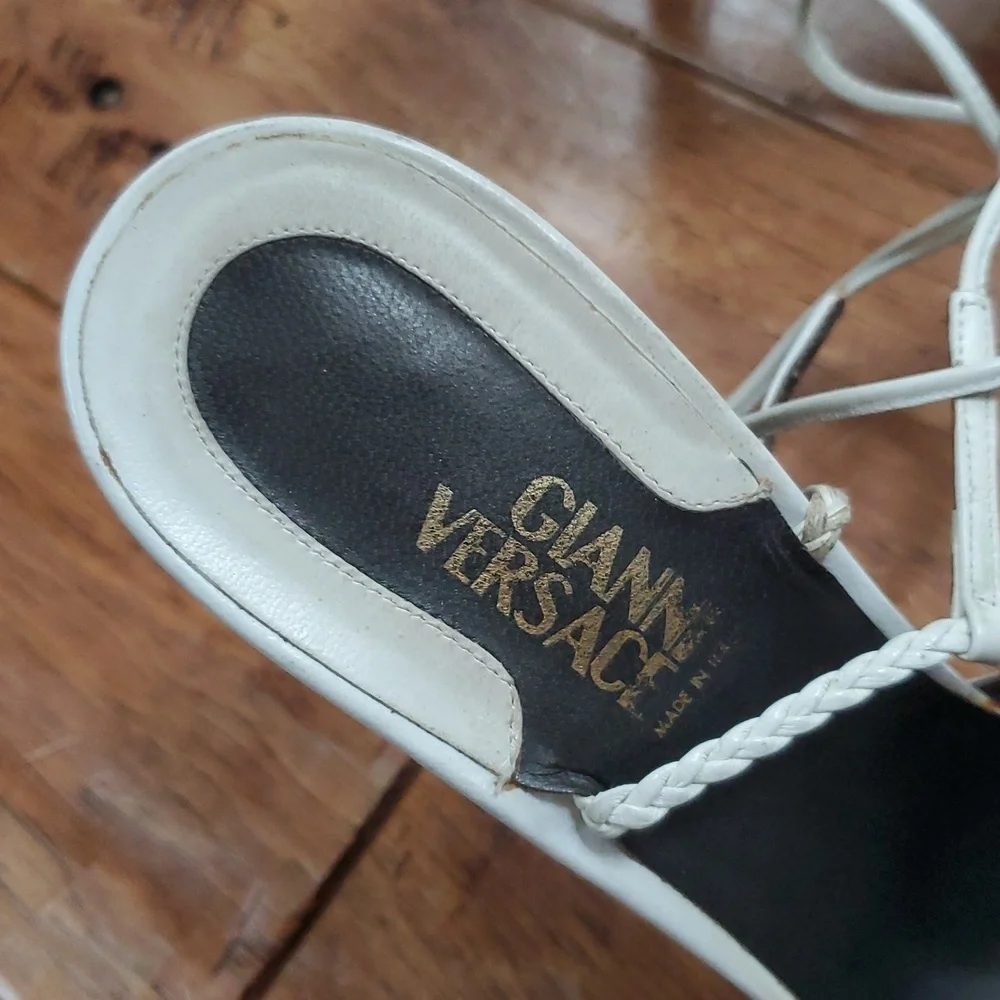 Versace Ankle Tie Glam White Mary Jane Heels
